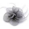 Brošňa / ozdoba do vlasov kvet s perím - šedá najsvetlejšia