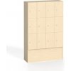 Drevená odkladacia skrinka s úložnými boxami, 12 boxov, 1700 x 1200 x 420 mm, cylindrický zámok, breza