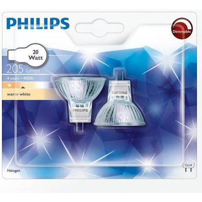 Philips SADA 2x Priemyselná žiarovka Philips HALOGEN GU4/20W/12V 3000K P4798 + záruka 3 roky zadarmo