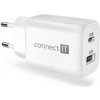 Nabíjačka do siete Connect IT Wanderer2 GaN, 1× USB-C + 1x USB-A, 33W PD (CWC-2080-WH) biela