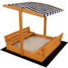 Detské drevené uzatvárateľné pieskovisko s lavičkami a strieškou Baby Mix 120x120 cm modro-biele
