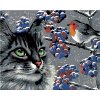 Maľovanie podľa čísel – Číhajúci sivý kocúr a vtáčik, 50 × 40 cm, bez rámu a bez napnutého plátna 8596530005568