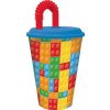 STOR Plastový téglik so slamkou kocky 430 ml