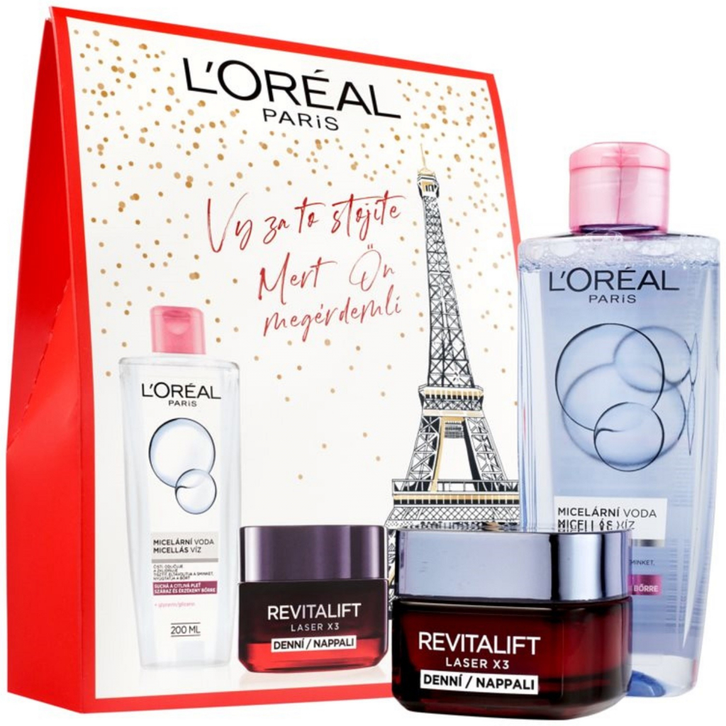 L\'Oréal Paris Revitalift Laser X3 denný krém proti vráskam 50 ml + L\'Oréal Paris Skin Perfection micelárna voda 3v1 200 ml darčeková sada