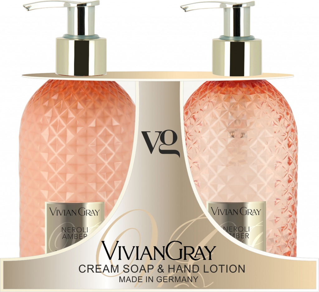 Vivian Gray Neroli a Ambra luxusné tekuté mydlo s dávkovačom 300 ml + luxusný krém na ruky s dávkovačom 300 ml