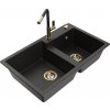 MEXEN/S MEXEN/S - Tomas granitový drez 2-bowl vrátane batérie Flora, čierna/zlatá metalik 6516-75-670401-57-G