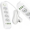 Sieťový predlžovací kábel 4x uzemnená zásuvka USB Power Strip On/Off Switch 1,5 m White Connecto Kobi