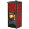 NORDICA Loriet S D.S.A. bordó - teplovodní krbová kamna, výkon 16,8 kW (z toho do vody 10,5 kW), černý lak / keramika bordó