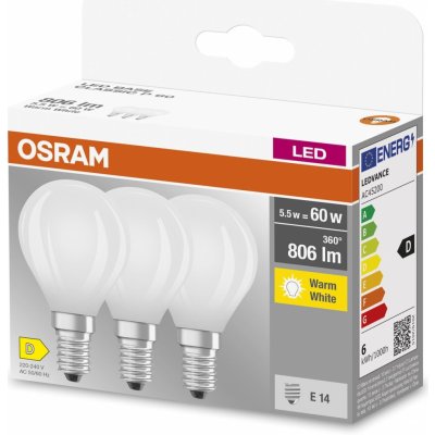 Osram Sada LED žiaroviek kvapka, 5,5 W, 806 lm, teplá biela, E14, 3 ks