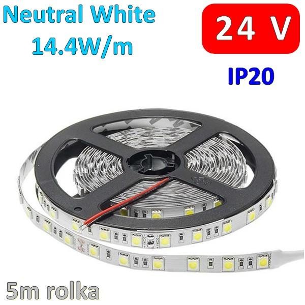 Optonica 24V 5m LED pásik 60x SMD5050 14.4W/m Neutrálna biela IP20 ID67206