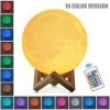 Nočná lampa MOON (Mesiac) 3D - LED nočné svetlo s podstavcom a ovládačom 16 farieb
