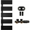 CERANO - Kúpeľňový radiátorový set Theo - ústredné vykurovanie - asymetrické pripojenie 50 mm - 812W - čierna matná - 1600x500 mm CER-663502