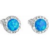 Strieborné náušnice kôstky so syntetickým opálom a krištáľmi Preciosa modré okrúhle 31317.1 Blue s. Opal