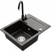 Granitový drez MEXEN ENZO s kuchynskou batériou čierno-zlatý