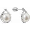 Strieborné náušnice slza s riečnou perlou a zirkónmi 21096.1B