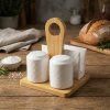 Porcelánové nádoby na korenie s obrusom a stojanom WHITE LINE
