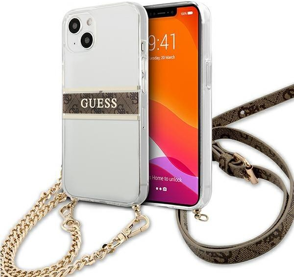 Guess hard Silikónové iPhone 13 Mini transparent 4G Strap Gold Chain hnedé