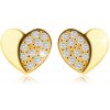 Šperky eshop - Zlaté 14K náušnice - symetrické srdce s lesklou a zirkónovou polovicou S2GG225.38