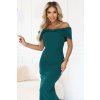 Numoco Elegantné midi šaty off-shoulder s mašľou – fľašková zelená 644-1 Farba: Zelená, Veľkosť: L