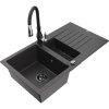 Mexen Matias, 1,5-komorový granitový drez 900x505x200 mm a drezová batéria Savita, čierna škvrtnitá, 6502-76-672601-70-B