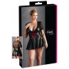 Cottelli Plus Size - lesklé šaty s červeným korzetom (čierne) - XXXL