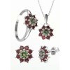 A-B Set of silver poinsettia jewelry with Czech garnets and moldavite 20000050