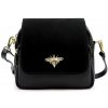 Čierna kožená crossbody kabelka s brošňou 19-68-11