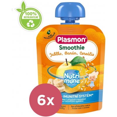 PLASMON Kapsička Smoothie NUTRI-MUNE bezlepkové ovocné jablko a banán s cereáliami 85 g