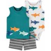 Carter's Set 3dielny body tielko tričko bez rukávov nohavice kr. Green Shark chlapec