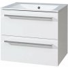 Mereo Bino Skrinka s umývadlom 61x55x46 cm, 2 zásuvky, lesklá biela CN660