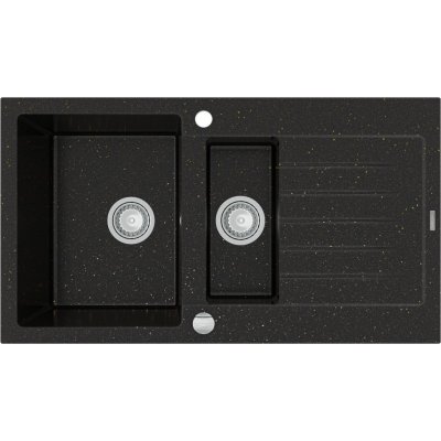 MEXEN - Matias žula drez 1,5-misa drez s vypúšťaním krátky Board 900x505 mm, čierna / kovové zlato 6502901505-75