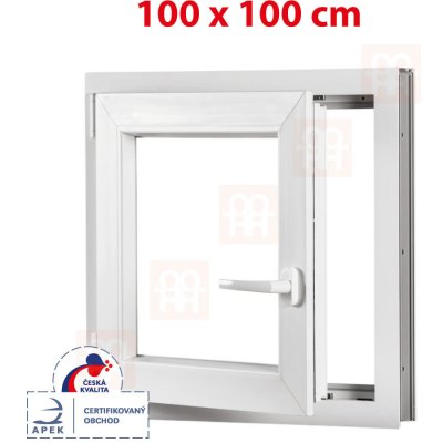 OKNA-HNED.SK Plastové okno 100x100 cm (1000x1000 mm) biele otváravé aj sklopné ľavé