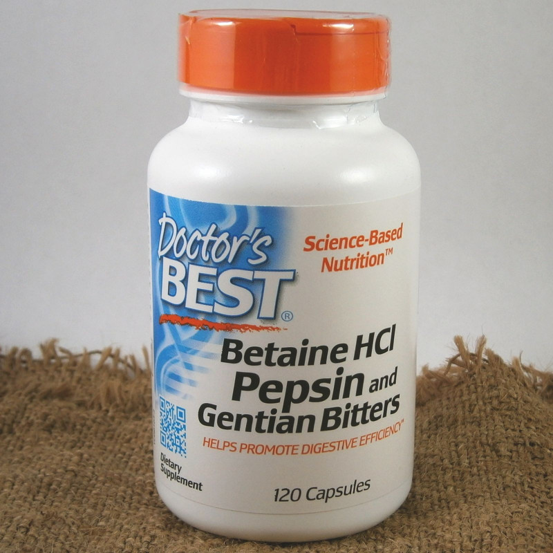 Doctor\'s Best Betaine HCl + Pepsin & Gentian Bitters hořec 120 kapsúl