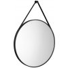 AQUALINE - STAGO zrkadlo guľaté s koženým popruhom, priemer 60cm, čierna mat SG065