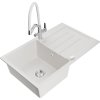 Mexen Bruno, 1-komorový granitový drez 795x495x200 mm a drezová batéria Duo, biela, 6513-20-671701-02