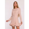 ELEGANTNÉ DÁMSKE MINI ŠATY S VOLÁNMI BÉŽOVÉ 36 S