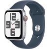 Apple Watch SE GPS + Cellular 44mm Silver Aluminium Case with Storm Blue Sport Band - S/M MRHF3QC/A