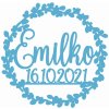 Zápich - Meno s dátumom vo venci - Modrá zrkadlová - 16cm - bez paličky
