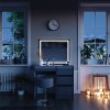 Livinity Toaletný stolík Livinity® Sherry, 90 cm, s LED zrkadlom a stoličkou, sivý vysoký lesk