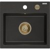 Mexen Milo granitový drez 1-komorový 435 x 410 mm, čierny/zlatý metalik, sifón zlatý - 6505441000-75-G