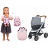 Set kočík hlboký a športový DeLuxe Pastel Maxi Cosi&Quinny Grey 3v1 Smoby a bábika Violette Baby Nurse a nosičom a spacím vakom