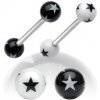 Šperky eshop - Piercing do jazyka - malé hviezdičky W42.04 - Farba piercing: Čierna - Biela