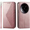 Peňaženkové kožené puzdro Cubic Grid na Xiaomi 14 Ultra - Ružovo zlatá