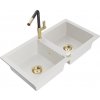 MEXEN/S MEXEN/S - Mario granitový drez 2-bowl vrátane batérie Flora, biela 6504-20-670401-57-G