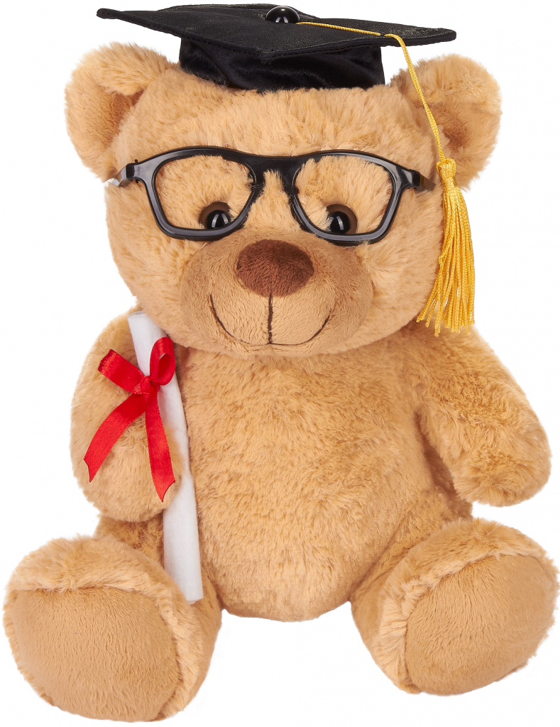 BRUBAKER medveď s okuliarmi diplomom a doktorskou čiapkou na promócie maturitu alebo štúdium Svetlohnedá 25 cm