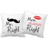 Fajntričko V Sada 2ks Obliečky na vankúš - Mr. Right - Mrs. Always right, Variant Bez výplne vankúša (iba obliečka)