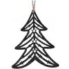 Dekoračný závesný drevený stromček 10,5cm - trblietavý čierny