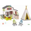 Set domček Priateľov s predzáhradkou a stan prírodný Friends House Life Smoby rozšíriteľný výškovo nastaviteľný s kuchynkou a 2 stoličky KidChair