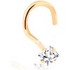 Šperky eshop - Zahnutý piercing do nosa zo žltého 14K zlata - číry zirkónový štvorček S2GG95.30