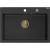 Mexen Elix žulový drez s jednou komorou 700 x 500 mm, čierny/strieborný metalický, sifón zlatý - 6526701005-73-G